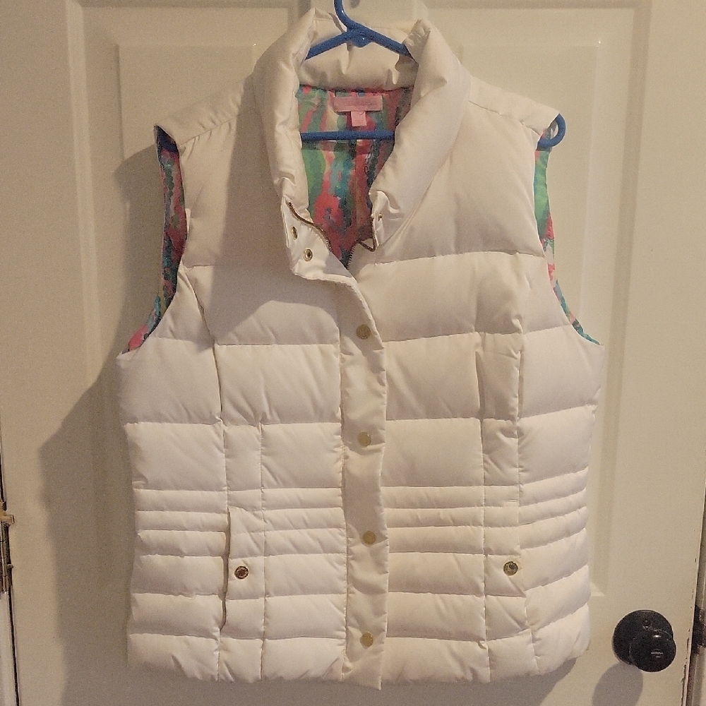 White Puffer Vest with Colorful Lining